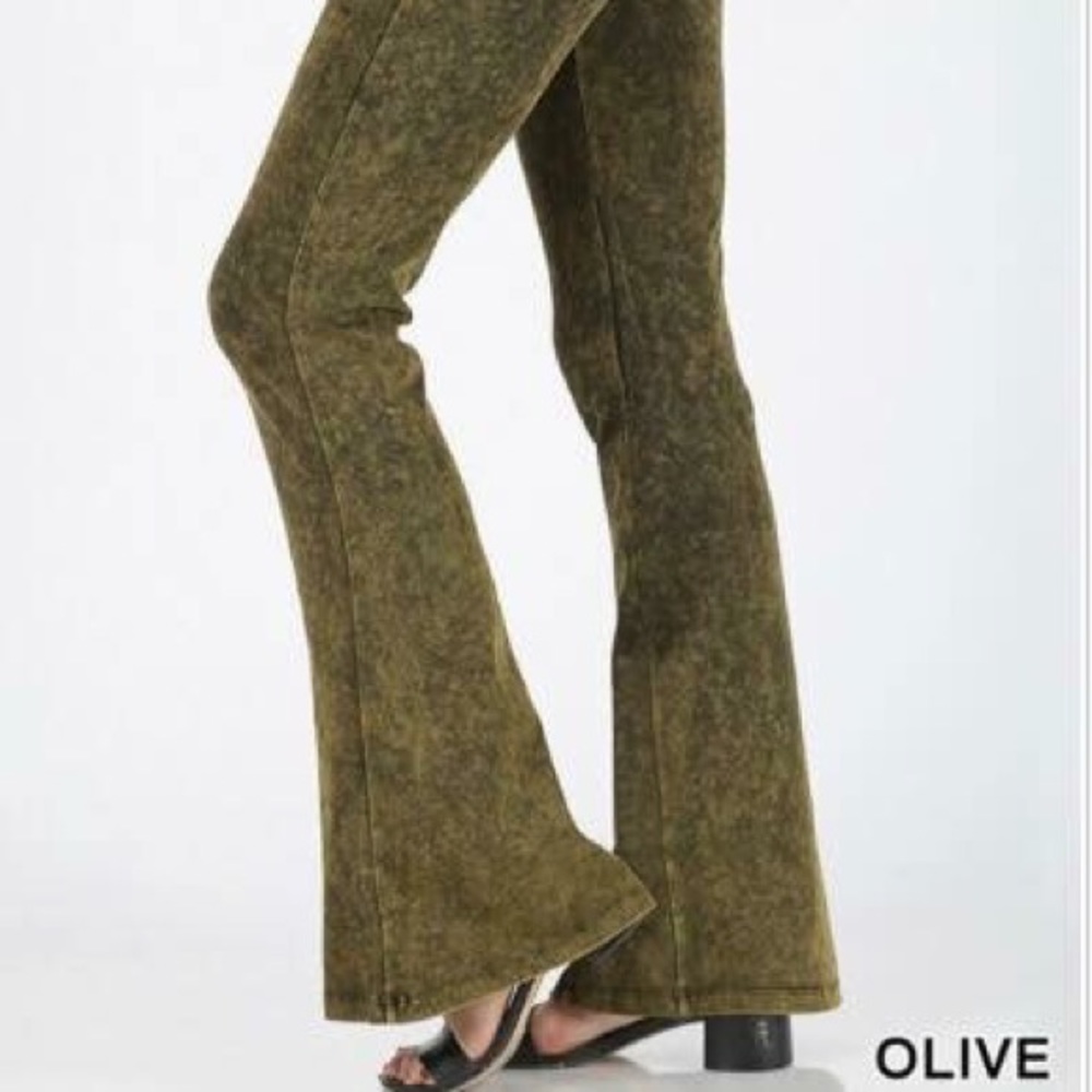 Mineral wash flare leg pants